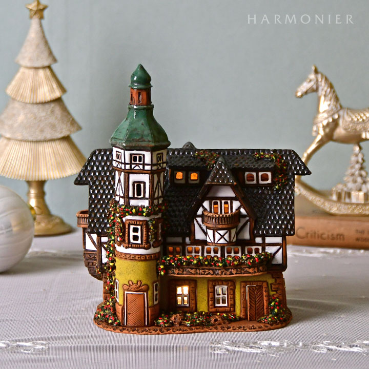 リトアニア製キャンドルハウス/木骨造りの家 イエロー Lサイズ