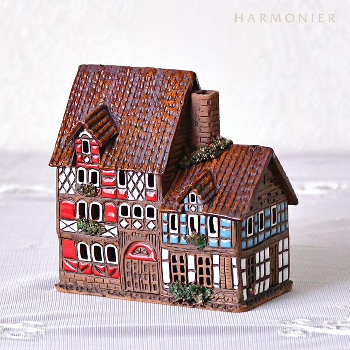リトアニア製キャンドルハウス/木骨造りの家 レッド＆ブルー（R）