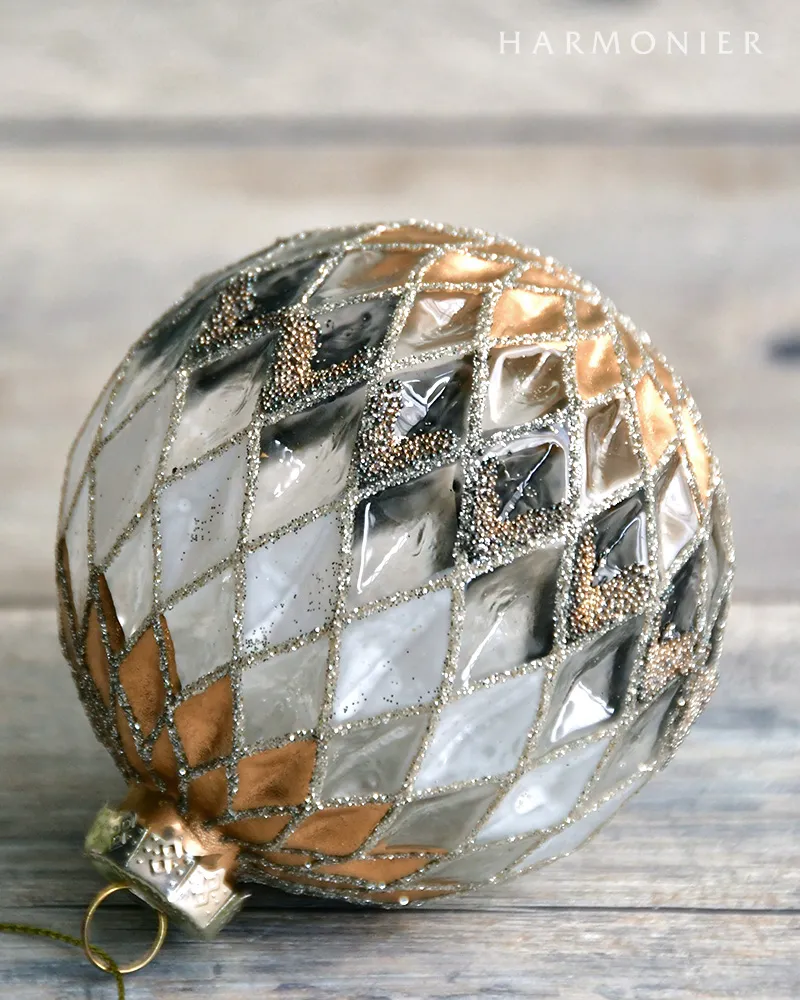 ハーレークインゴールドアンドシルバーオーナメントS 8cm｜クリスマス