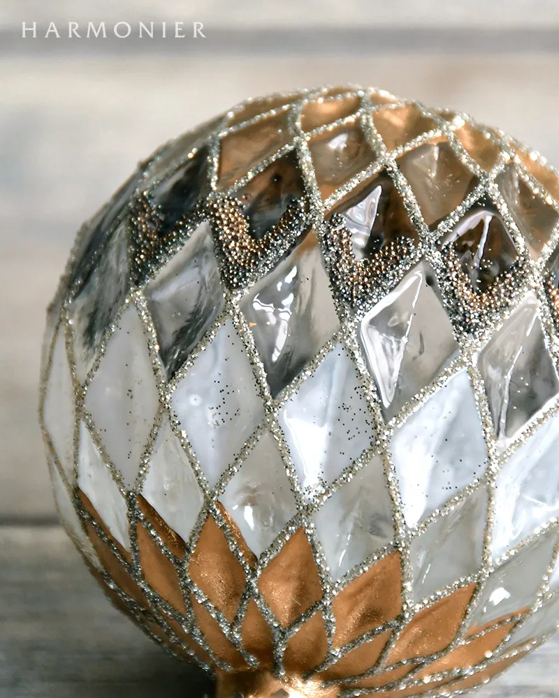 ハーレークインゴールドアンドシルバーオーナメントS 8cm｜クリスマス