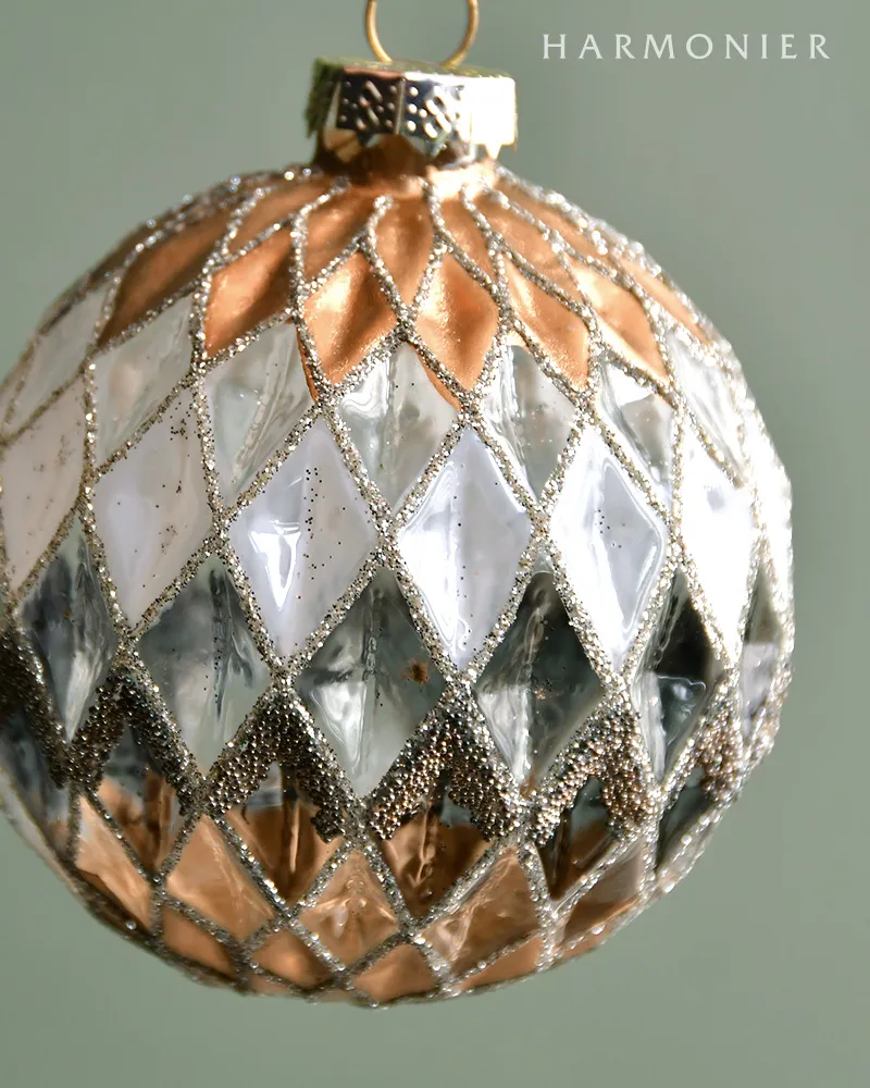 ハーレークインゴールドアンドシルバーオーナメントS 8cm｜クリスマス