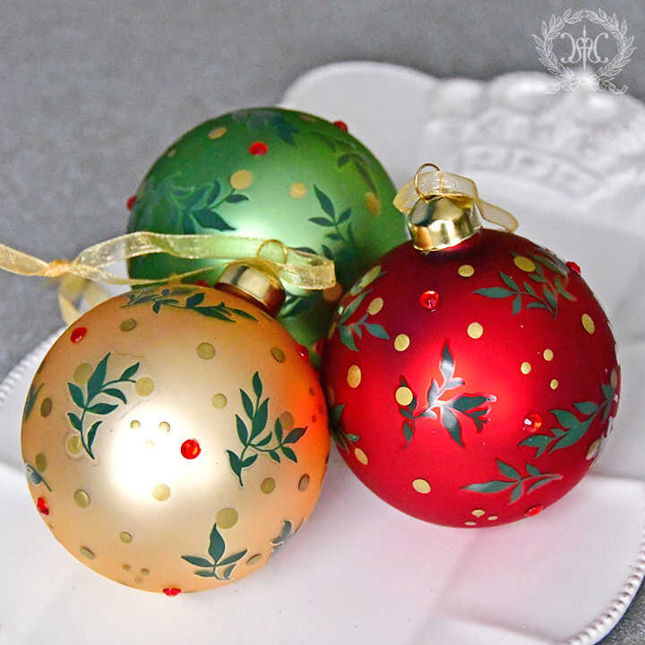 【Web Store限定】リーフ柄クリスマスカラーガラスボール3色セット