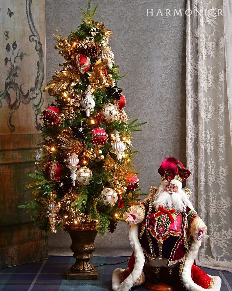 クリスマスツリー 約150cm 赤金装飾 木製ベースクリスマスツリーセット レッド［ストエキオリジナル］ 高さ