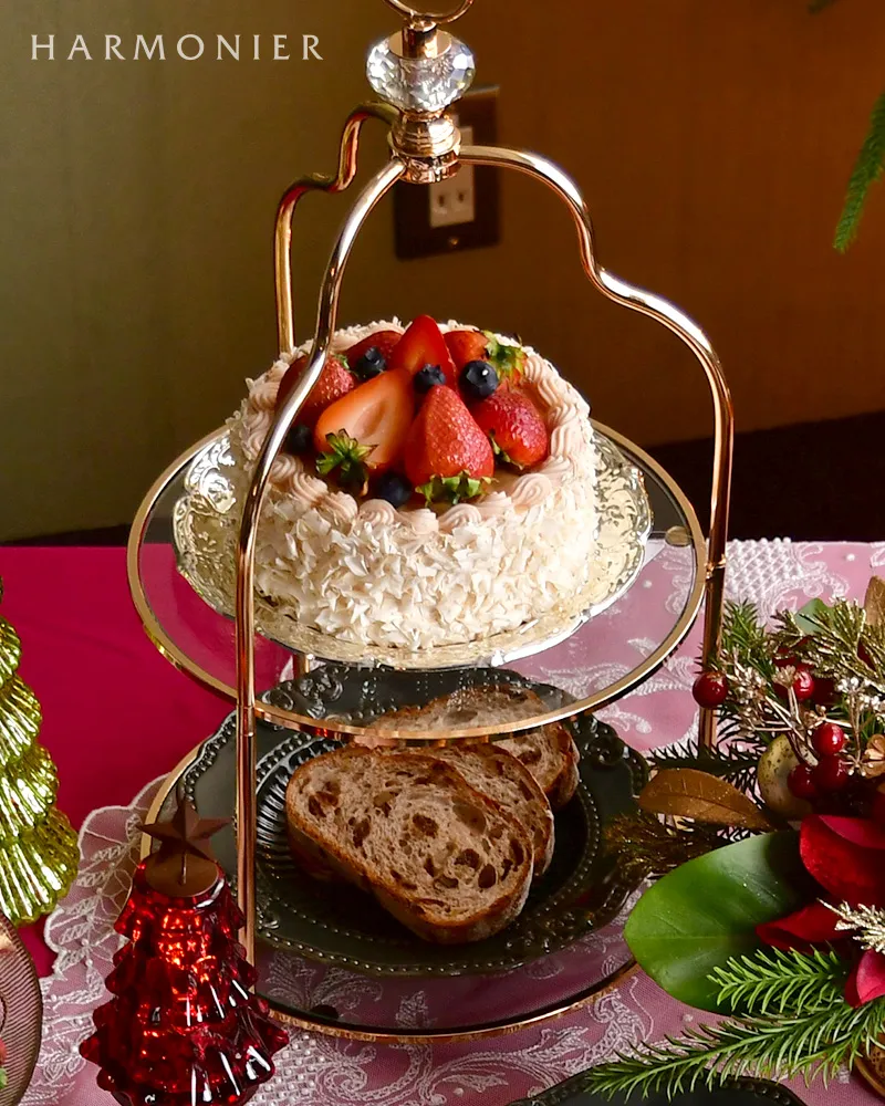 ガラスのケーキプレート ガラスプレート2段ゴールドスタンド｜輸入食器・雑貨の通販 ハルモニア
